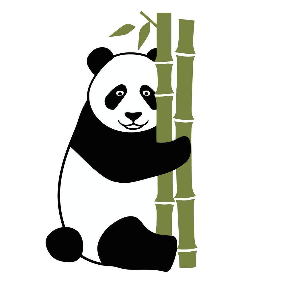 panda hugging a clump of bamboo cartoon illustration vector