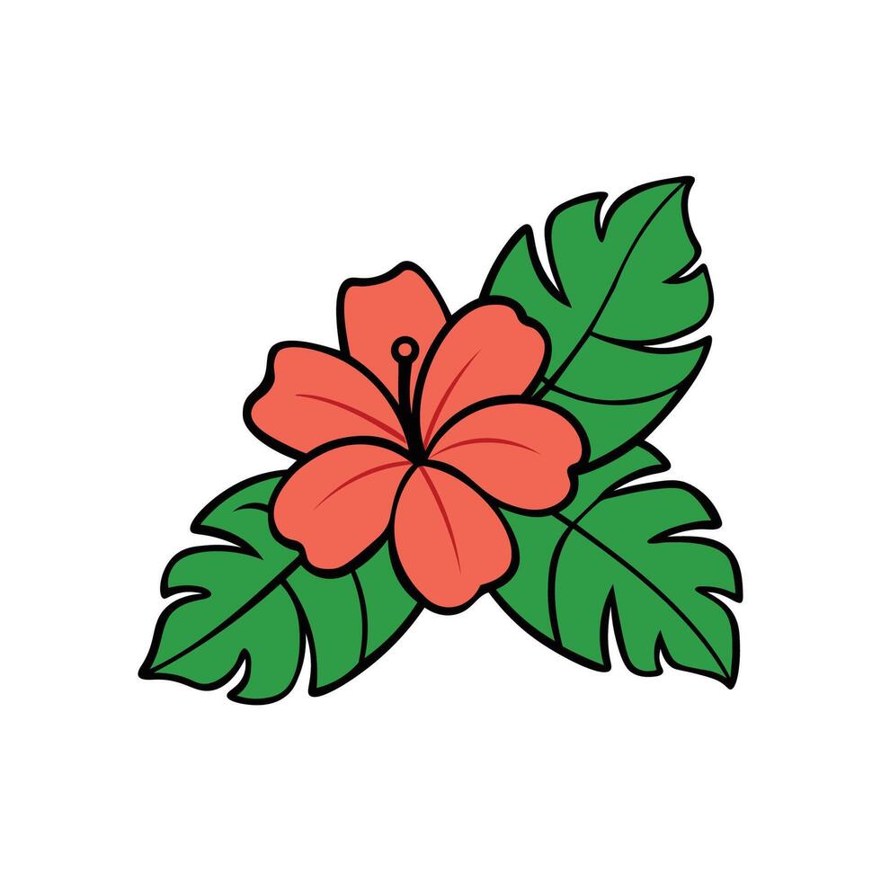 Tropical flower and leaves on white background vector