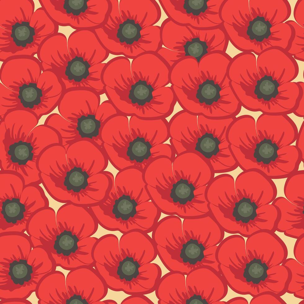 Cute poppies seamless pattern. Spring pattern bright background. Minimalistic style for wallpaper with flowers, textiles, wrapping paper. vector