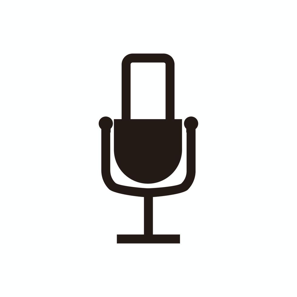silhouette of simple line art microphone - line art microphone for broadcast or podcast simple line art microphone logo or icon isolated on black circle vector