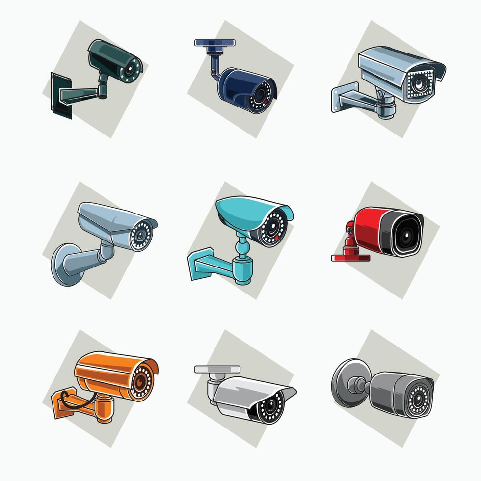 outdoor CCTV camera surveillance tube and square shaped for security system - flat cartoon style vector