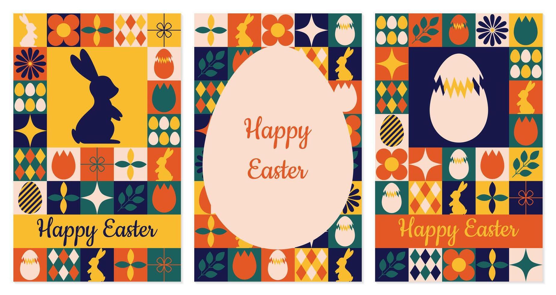 Set of Easter greeting cards, posters, banners. Collection of holiday icons. Website decoration, graphic elements. illustration vector