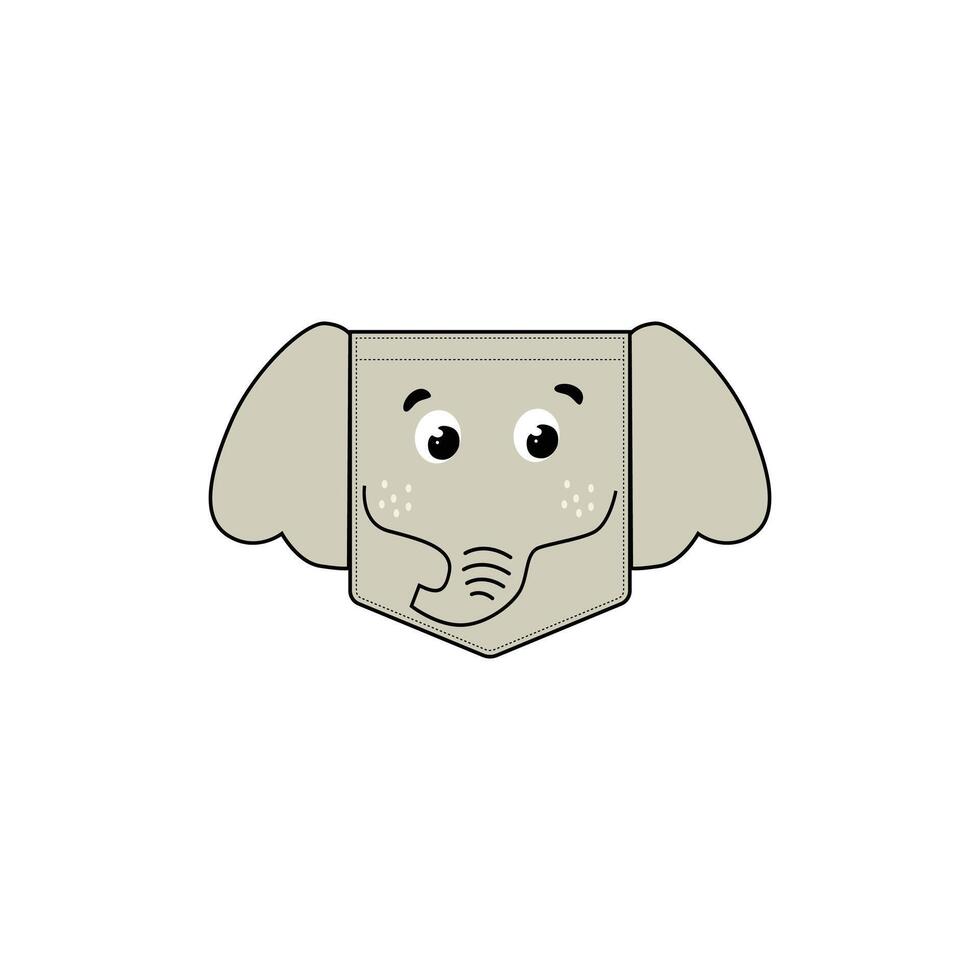 Cute Elephant Face Pocket Print, Elephant Clipart, Clip art elephant face, Cute Elephant T shirt Design, Cute Elephant Face Kawaii Style, T shirt pocket Design, Cartoon elephant head. vector