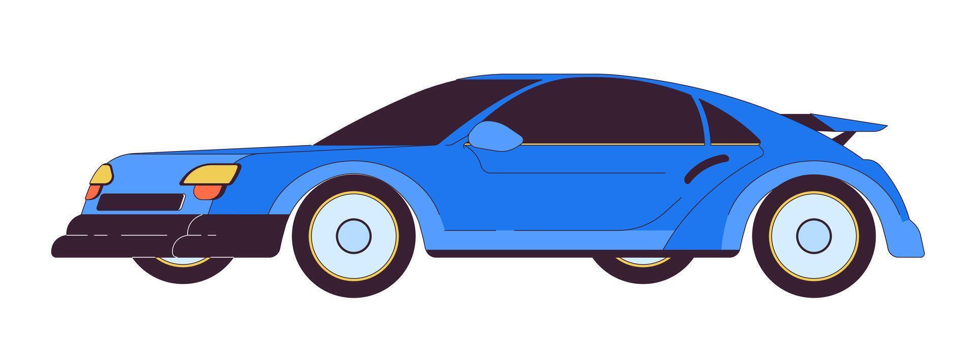 Modern racing car model 2D linear cartoon object. Fast sports vehicle for competitions isolated line element white background. Driving automobile on high speed color flat spot illustration vector