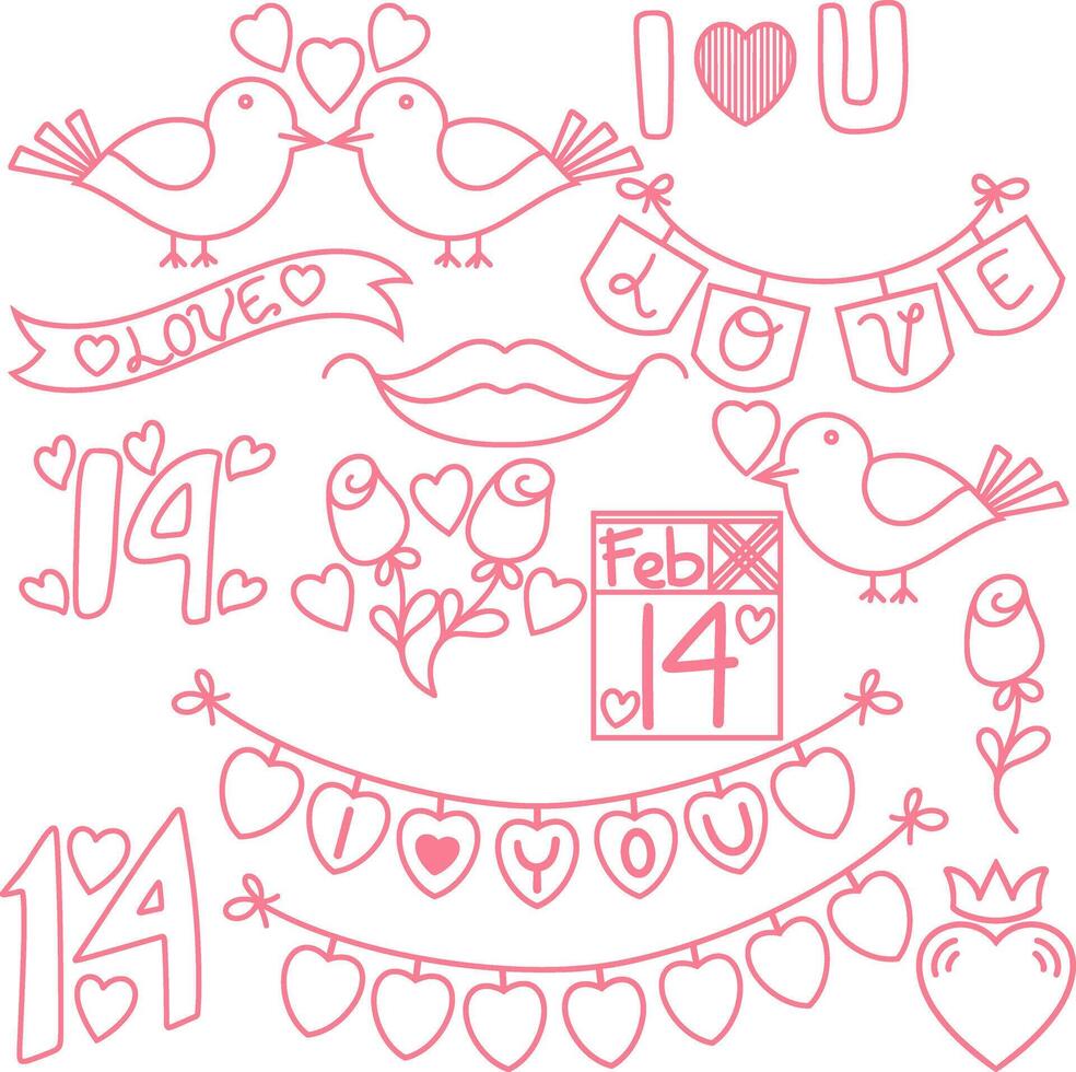 Doodle valentine's day element collection vector