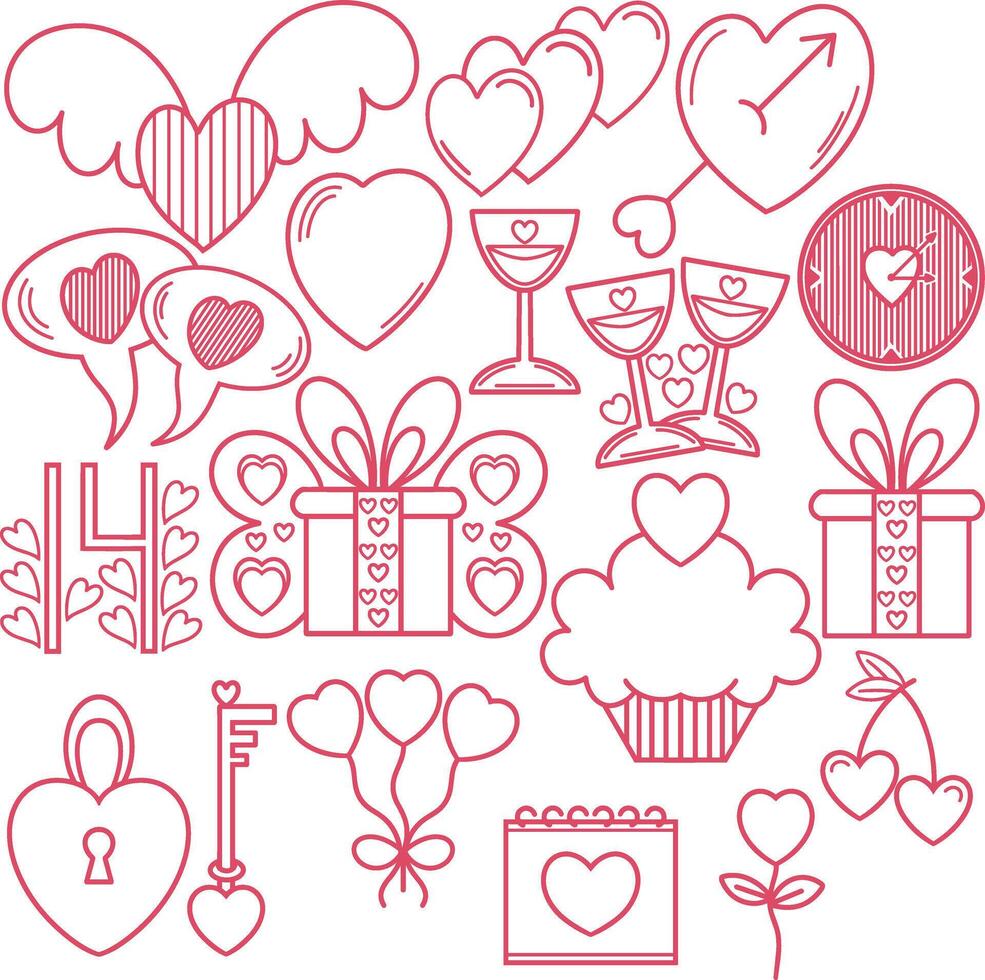 Doodle valentine's day element collection vector
