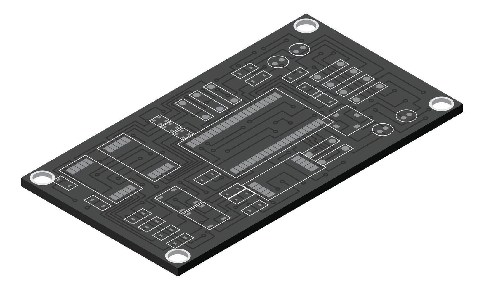 Isometric electronic board. Isometric printed circuit board. Integrated circuit board. illustration vector