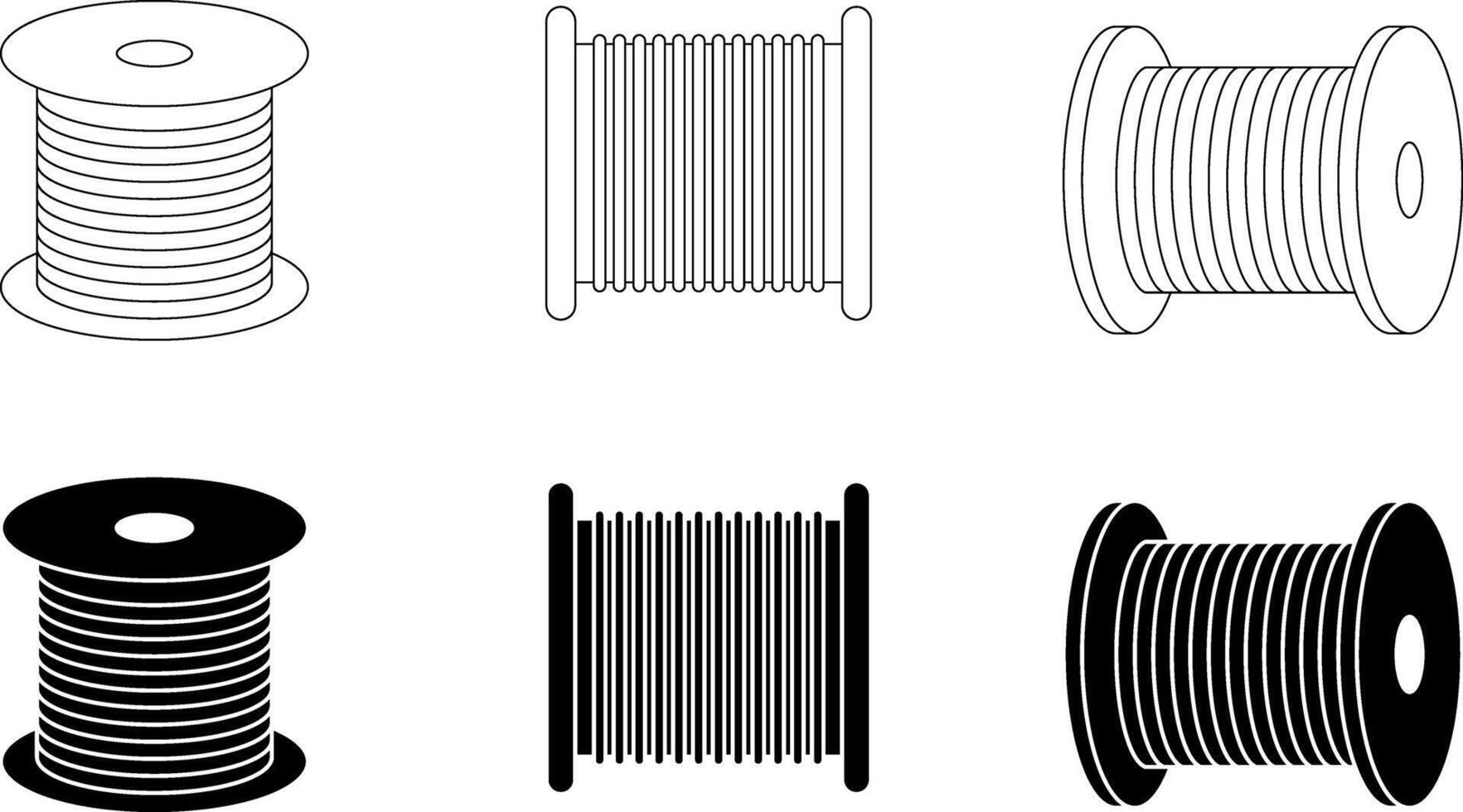 outline silhouette Cable reel icon set vector