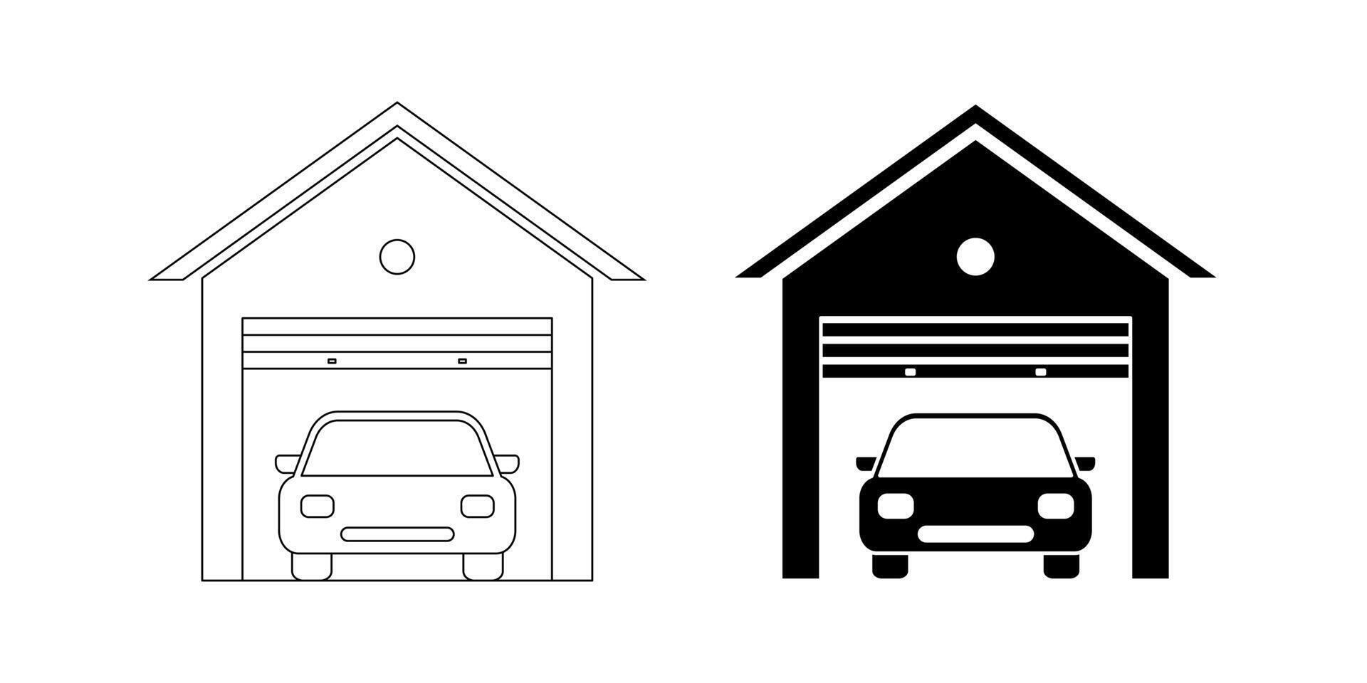 outline silhouette car garage icon set isolated on white background vector