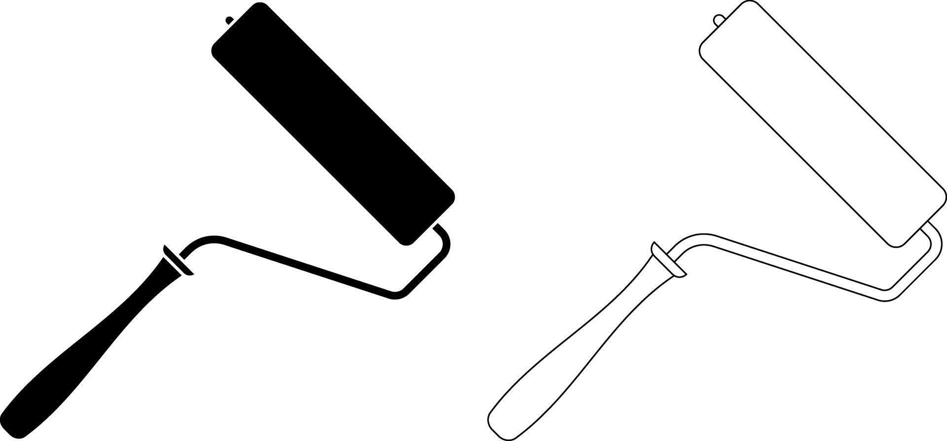outline silhouette paint roller icon set vector