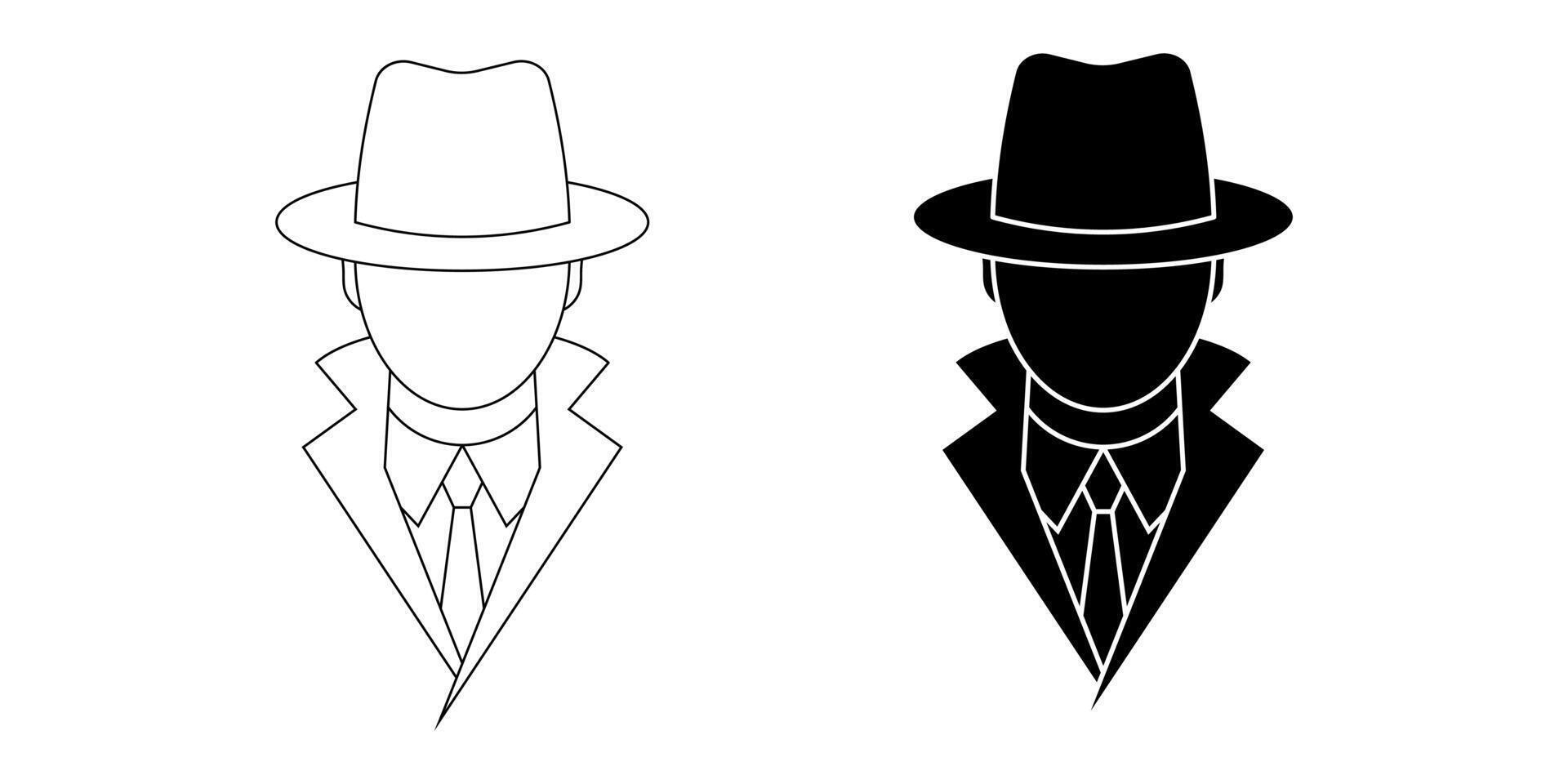 outline silhouette Detective avatar icon set isolated on white background vector