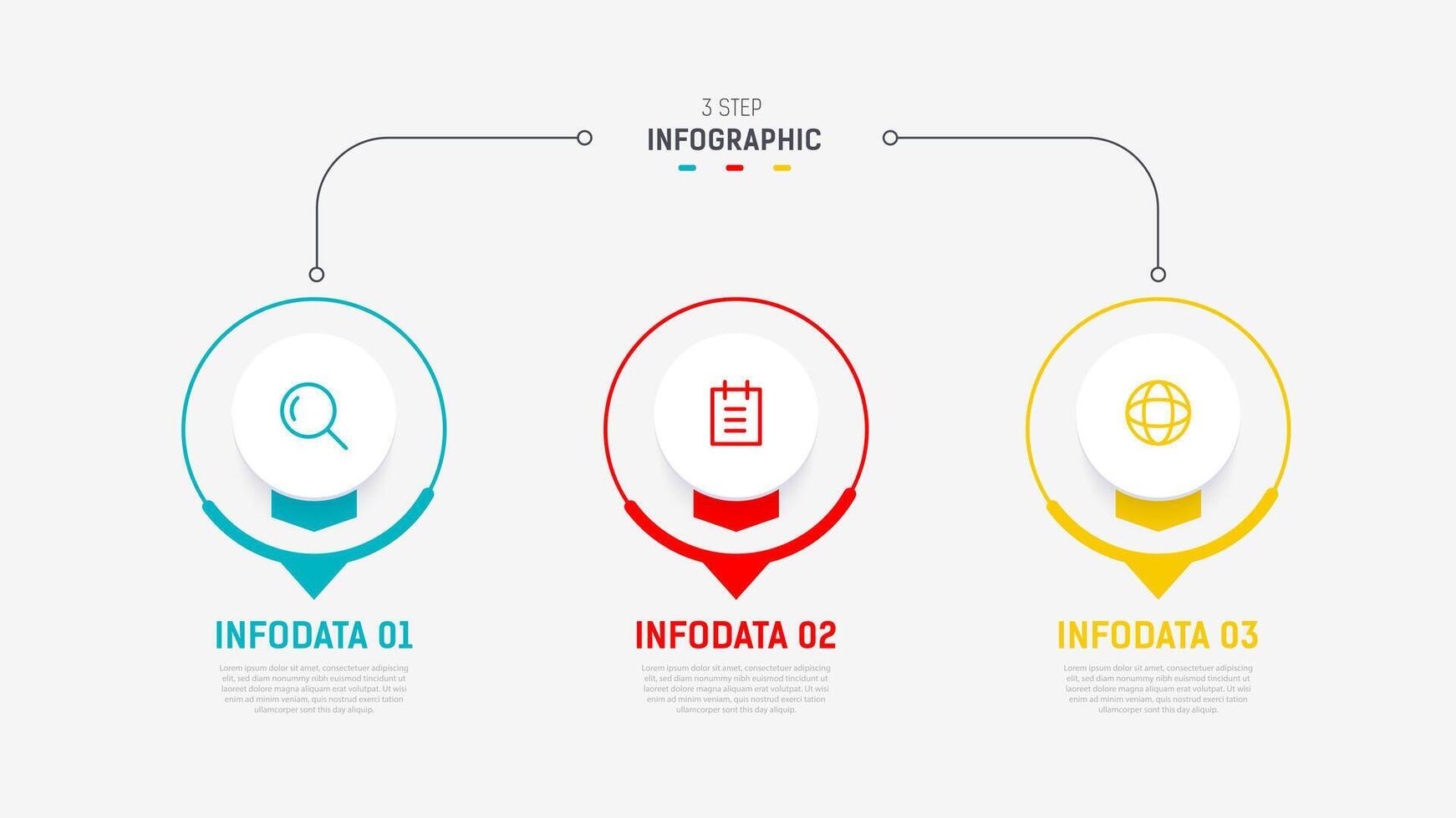 Three Step Infographic label design template with line icons. process steps diagram, presentations, workflow layout, banner, flow chart, info graph illustration. vector