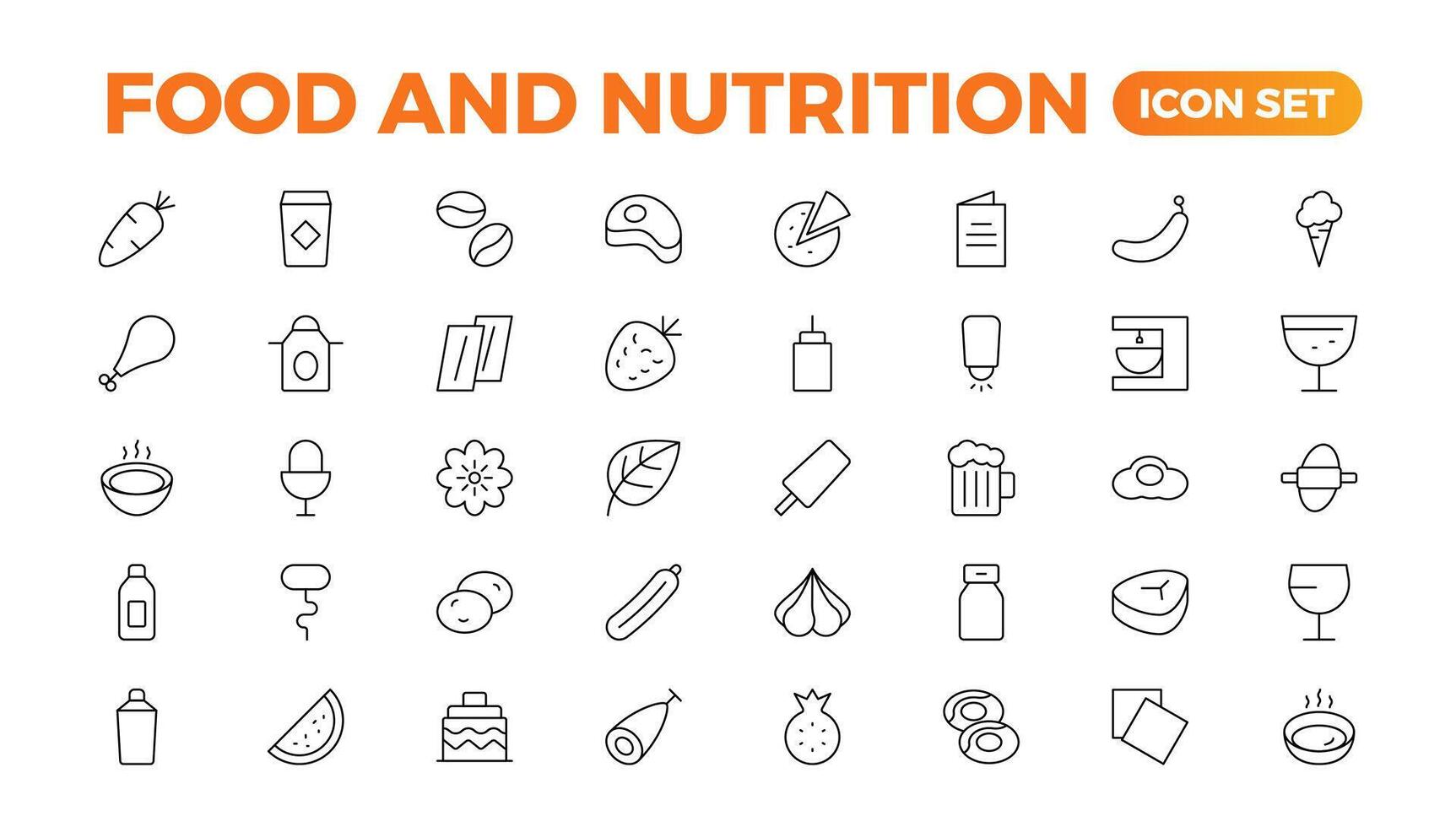 Food and nutrition, Outdoor and camping icon set vector