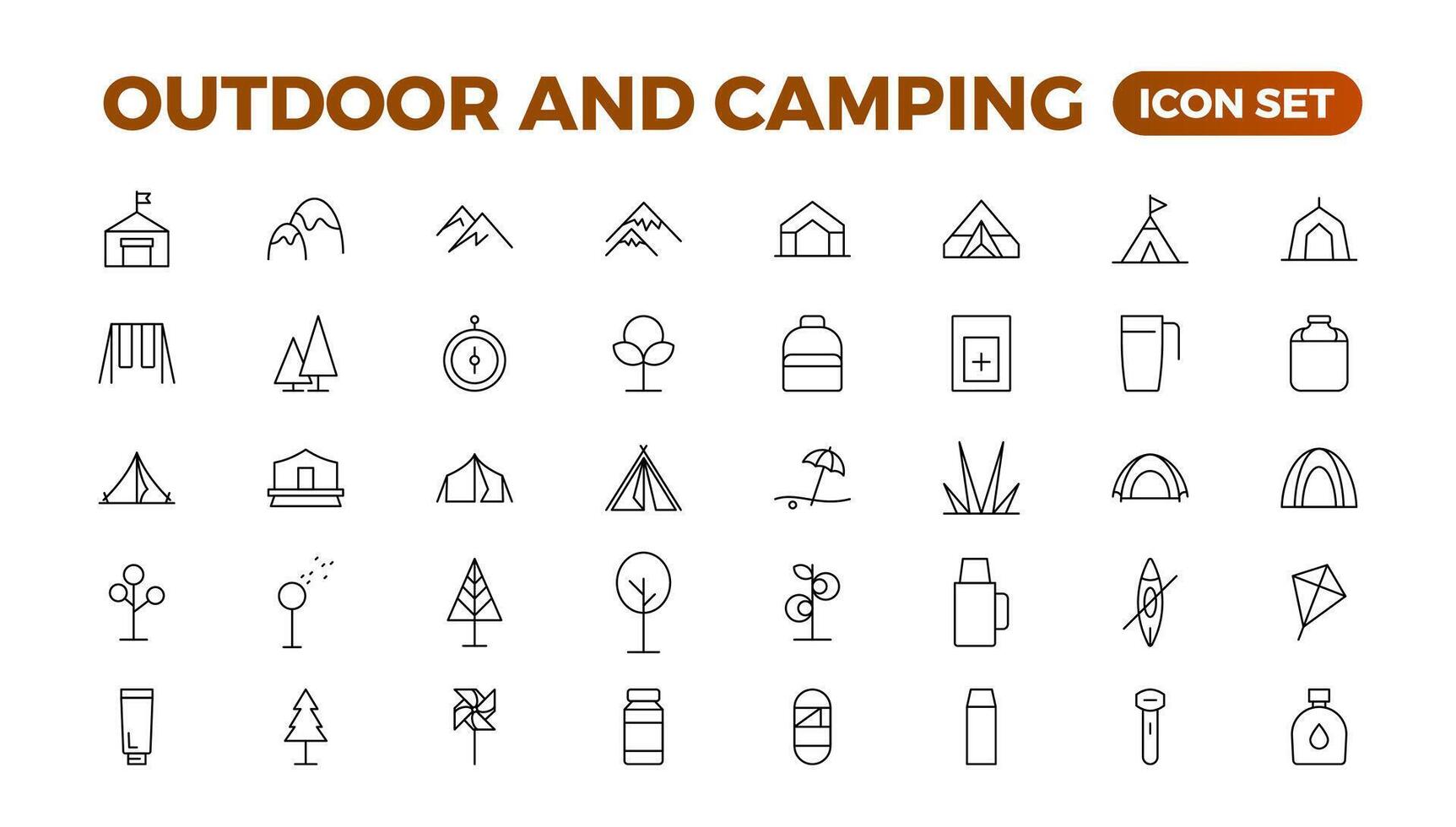 Food and nutrition, Outdoor and camping icon set vector