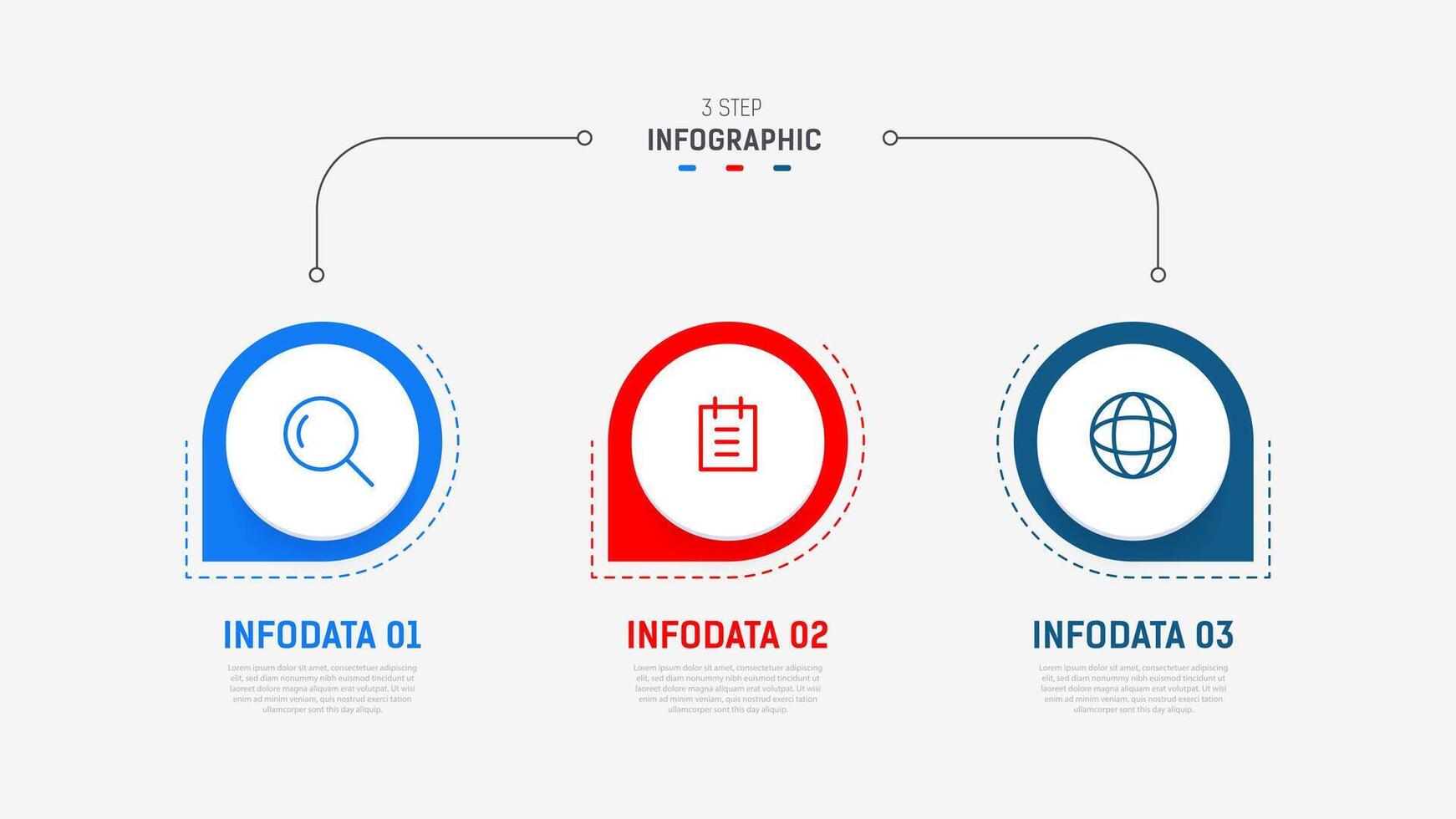 Three Step Infographic label design template with line icons. process steps diagram, presentations, workflow layout, banner, flow chart, info graph illustration. vector