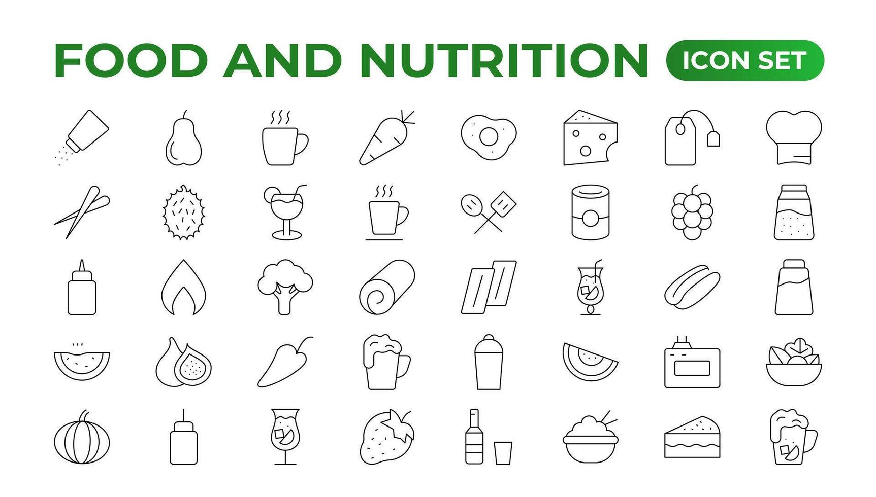 Food and nutrition, Outdoor and camping icon set vector