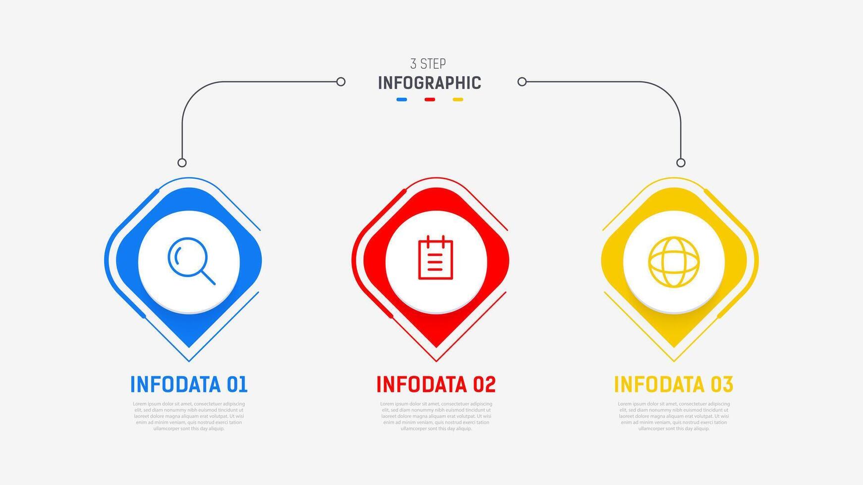 Three Step Infographic label design template with line icons. process steps diagram, presentations, workflow layout, banner, flow chart, info graph illustration. vector