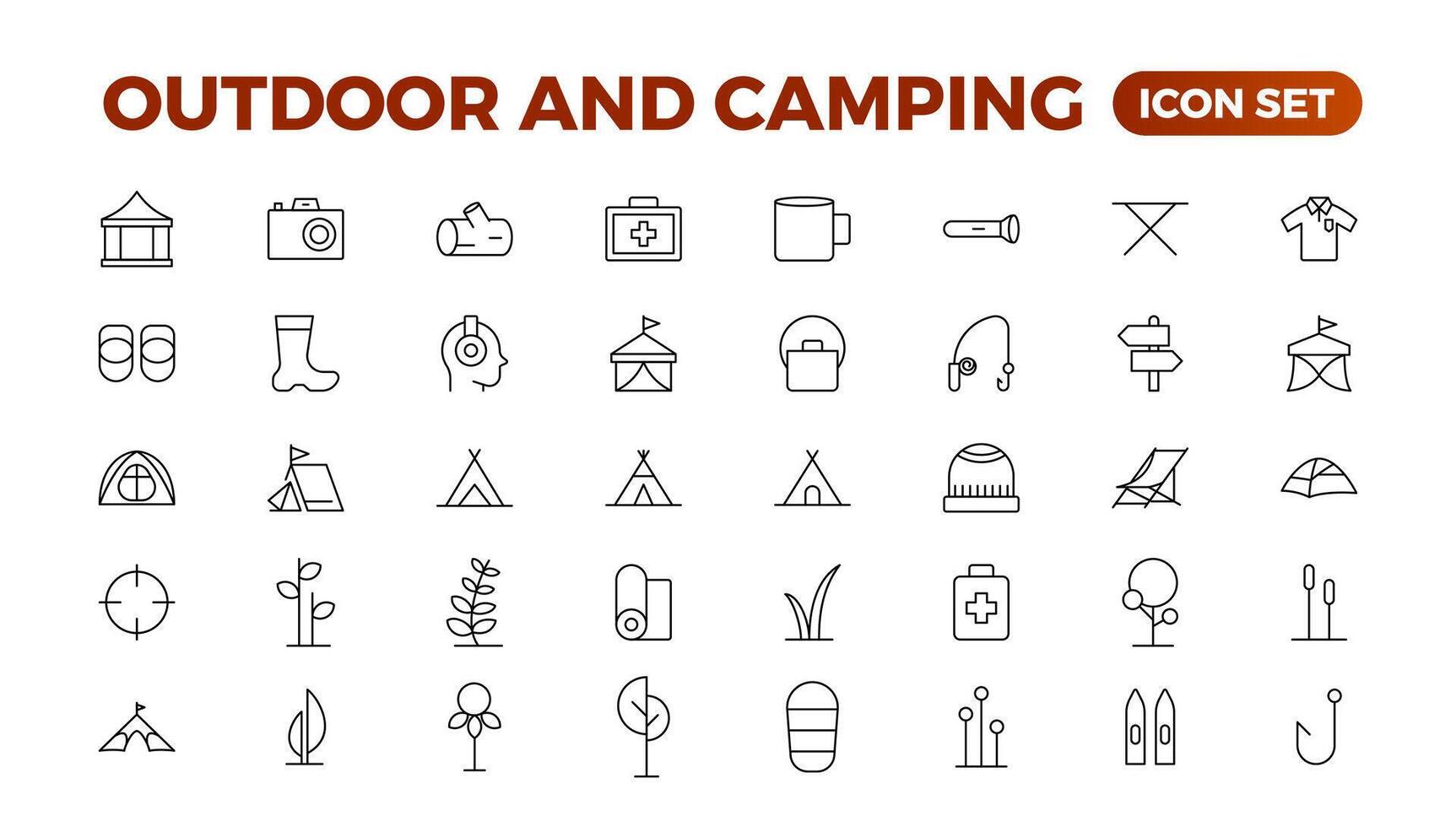 Food and nutrition, Outdoor and camping icon set vector