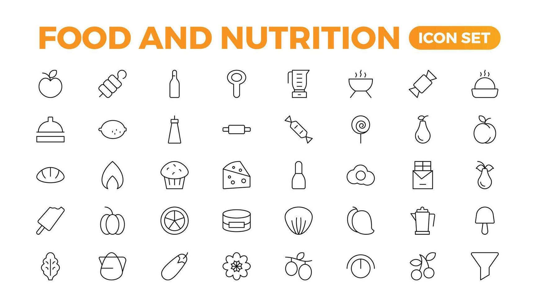 Food and nutrition, Outdoor and camping icon set vector