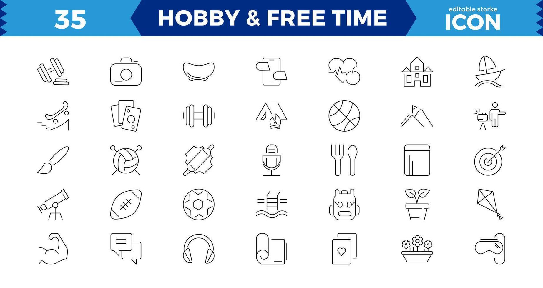 Hobby and free time thin line icons set ,pixel perfect icon vector