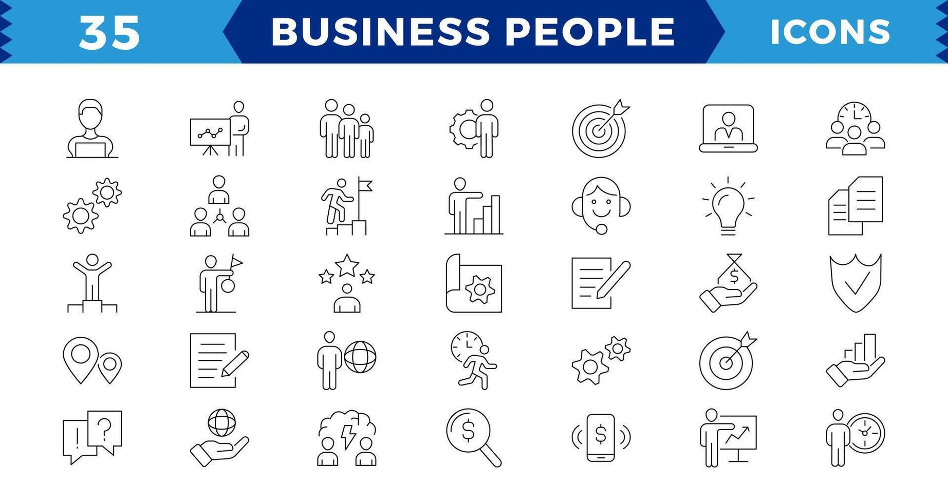 Business people Pixel perfect icons, outline icon collection,Businessman outline icons collection. Teamwork, human resources, meeting, partnership,Editable Stroke. vector