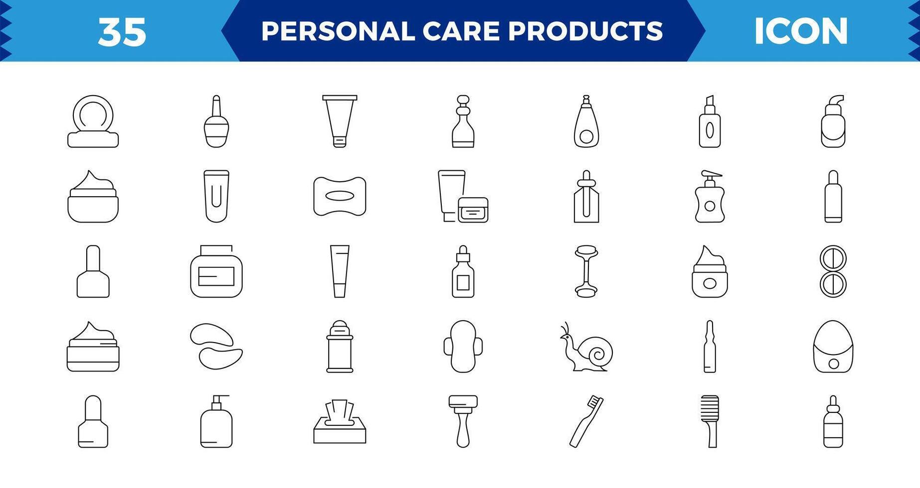 outline icons related to personal care products. Linear icon collection,Skin care line icons set. Moisture cream, acid, anti wrinkle serum. vector