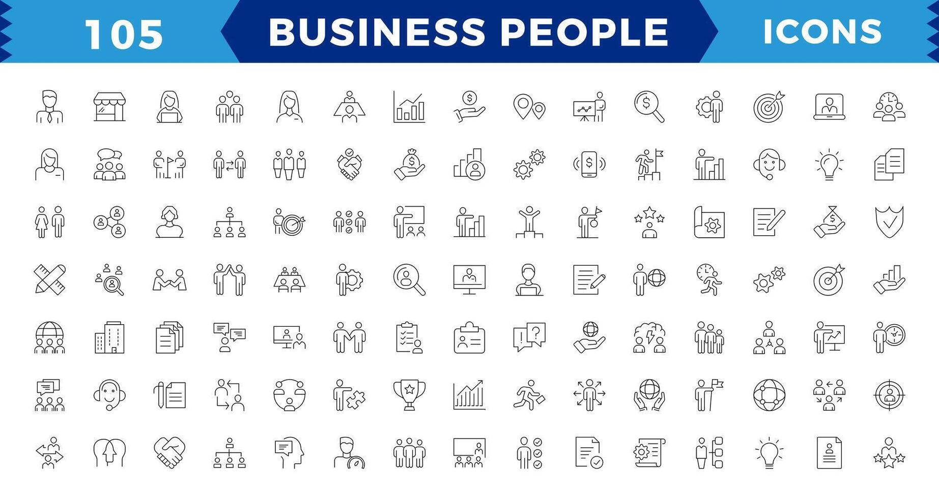 Business people Pixel perfect icons, outline icon collection,Businessman outline icons collection. Teamwork, human resources, meeting, partnership,Editable Stroke. vector