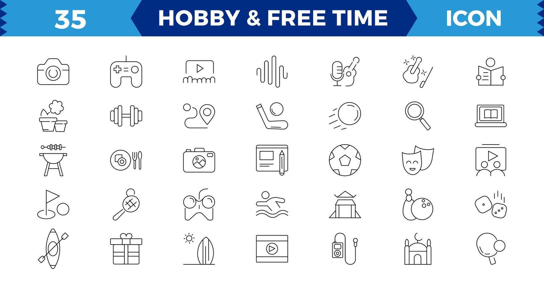 Hobby and free time thin line icons set ,pixel perfect icon vector