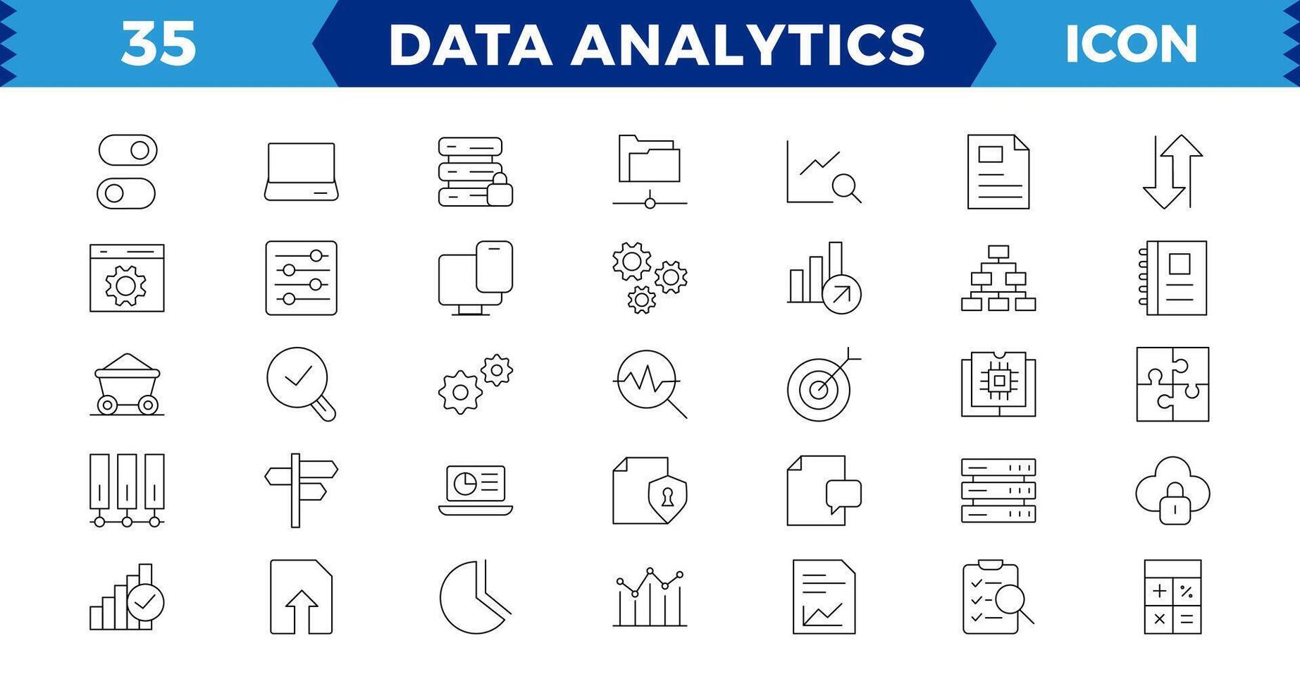 Data analytics web icons set in thin line design. Pack of database, big data process, optimization, backup, chart . vector