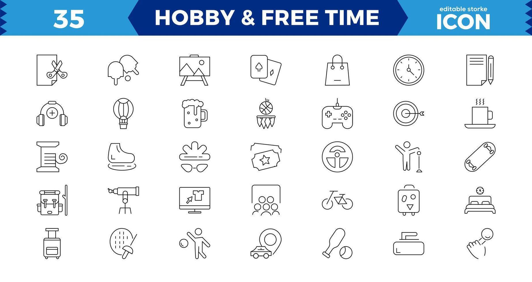 Hobby and free time thin line icons set ,pixel perfect icon vector