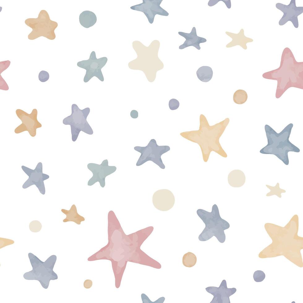 Star seamless Pattern. Watercolor illustration with Space on pas vector