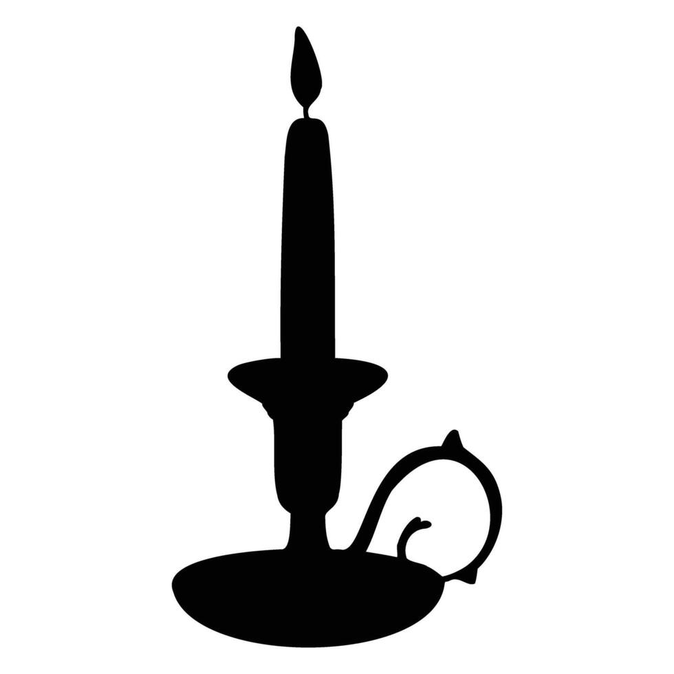 Silhouette of Candle Holder illustration. Vintage Candlestick. Old candleholder for painted by black inks in etching style. Drawing of antique lamp with candlelight for icon or logo vector