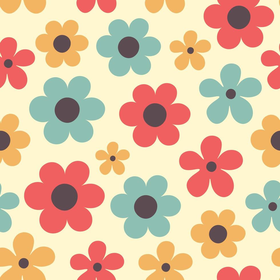 Colorful chamomile 70s vintage seamless pattern vector