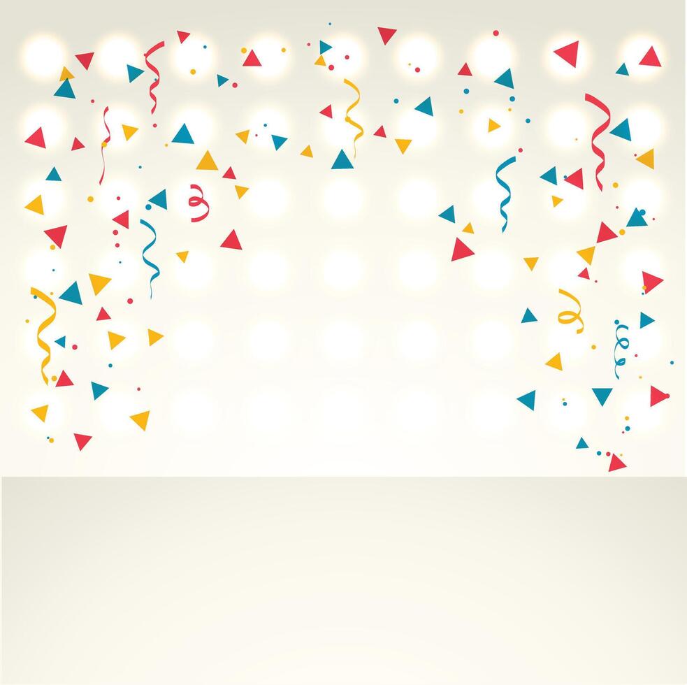 Colorful confetti and serpentine ribbons falling from above. Streamers, tinsel seamless frame border background in simple flat cartoon modern style. vector