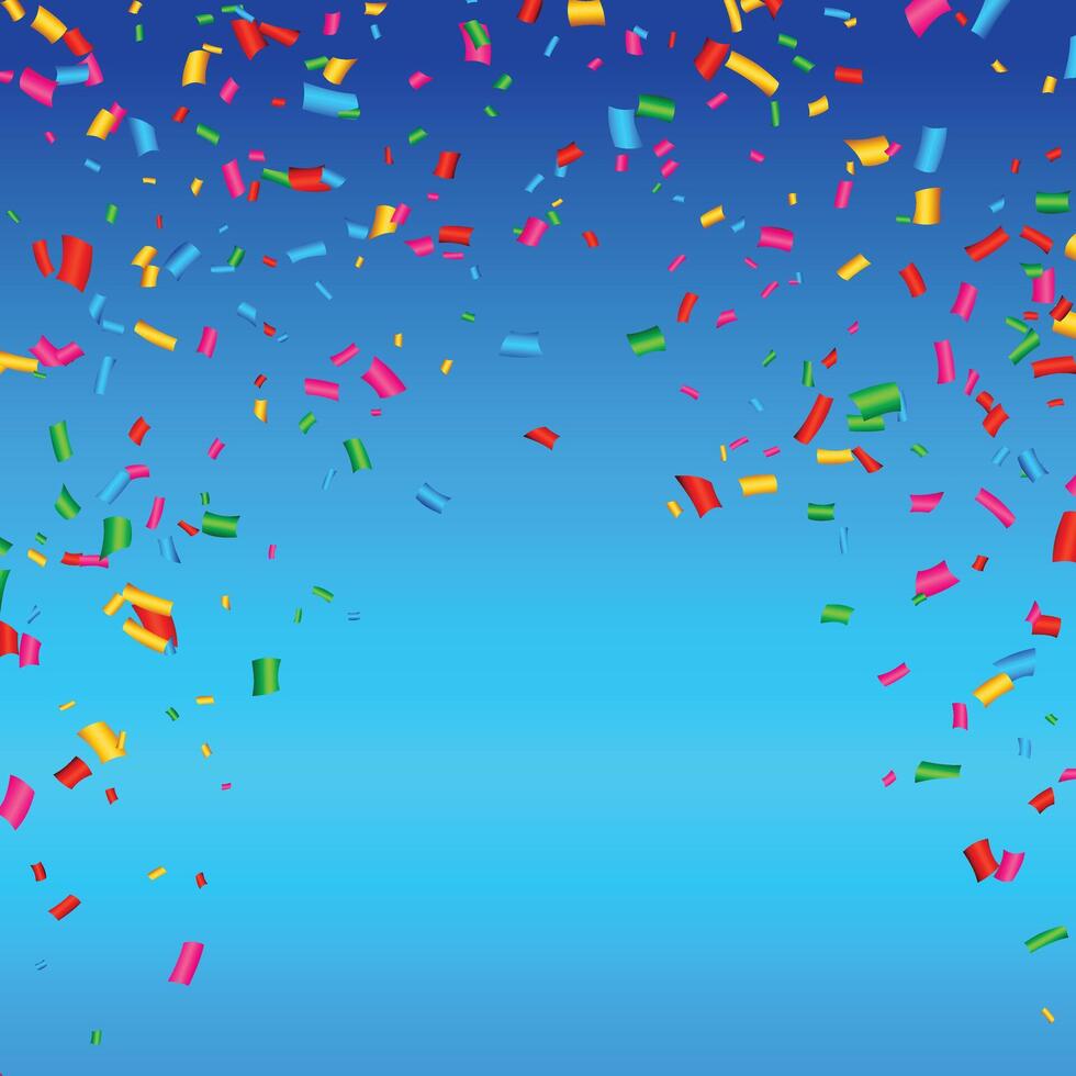 Colorful confetti and serpentine ribbons falling from above. Streamers, tinsel seamless frame border background in simple flat cartoon modern style. vector