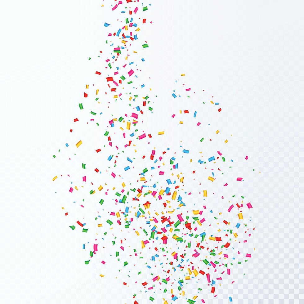 Colorful confetti and serpentine ribbons falling from above. Streamers, tinsel seamless frame border background in simple flat cartoon modern style. vector