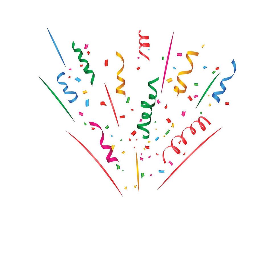 Colorful confetti and serpentine ribbons falling from above. Streamers, tinsel seamless frame border background in simple flat cartoon modern style. vector
