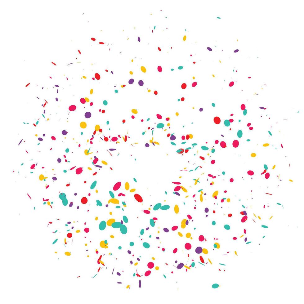 Colorful confetti and serpentine ribbons falling from above. Streamers, tinsel seamless frame border background in simple flat cartoon modern style. vector
