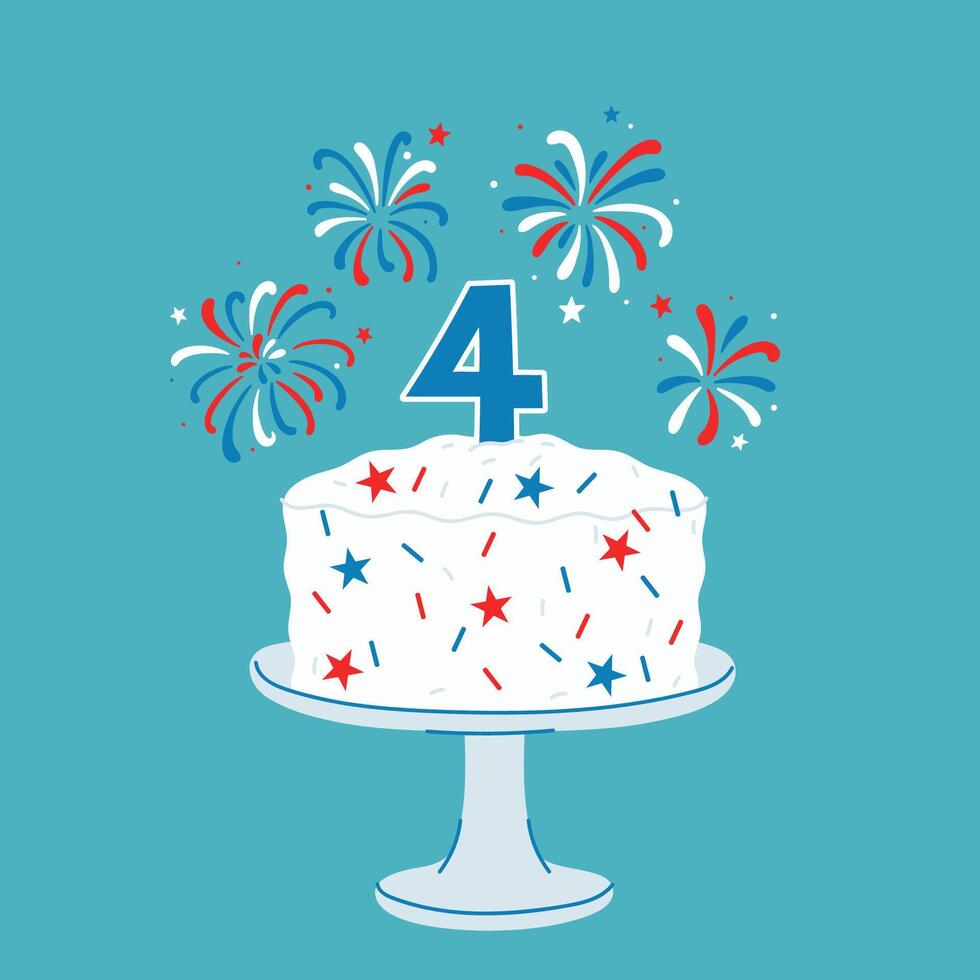 4th of july cake with fireworks. graphics. vector