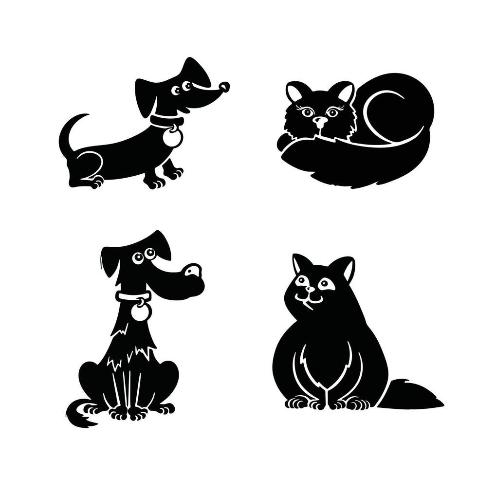 Cute dog and cat set silhouette EPS 10. Illustration vector