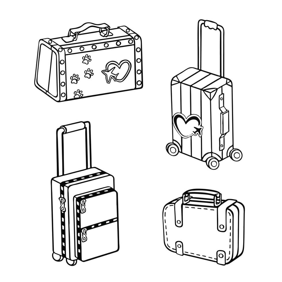 Sketch suitcase set isolated on white background. illustration. vector