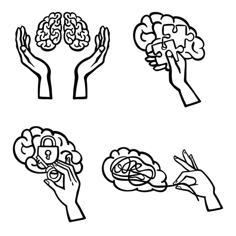 outline set of symbols Secrets of the mind illustration vector