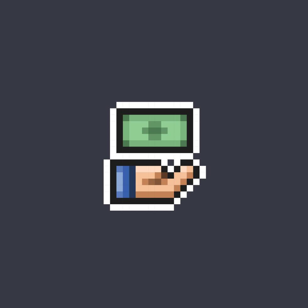 money in hand in pixel art style vector