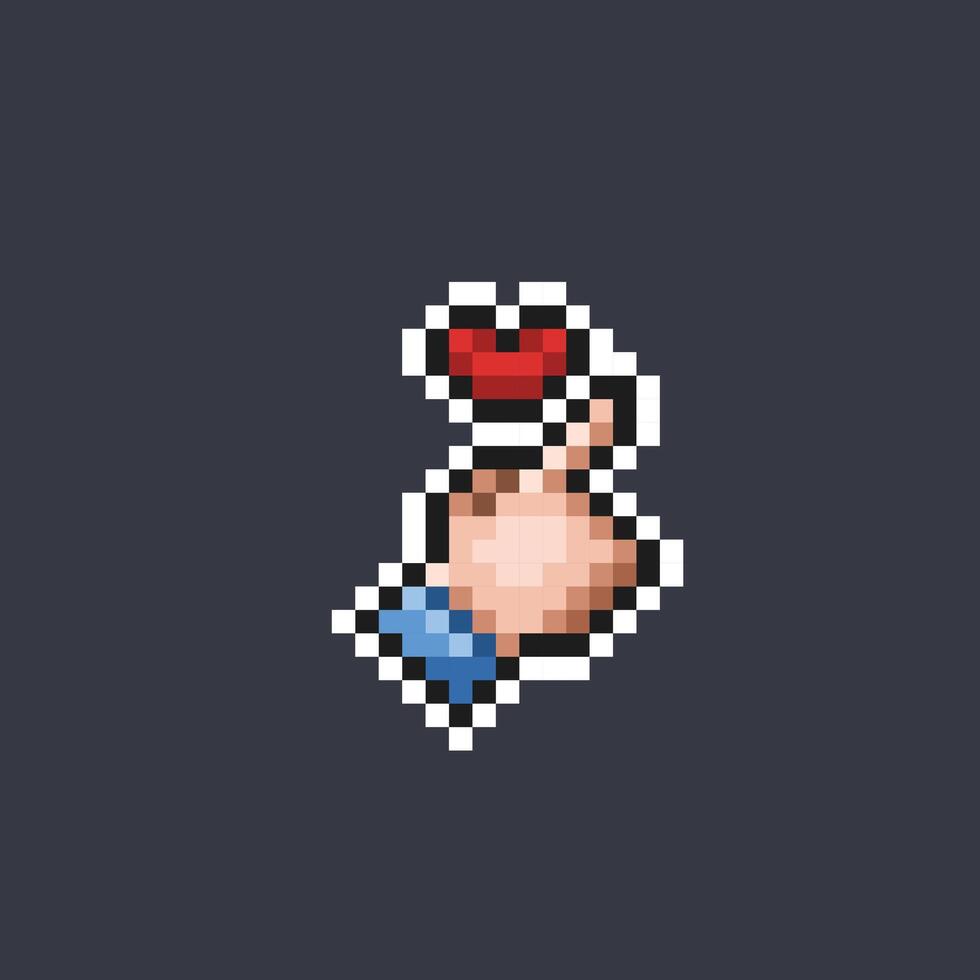 point finger with love sign in pixel art style vector