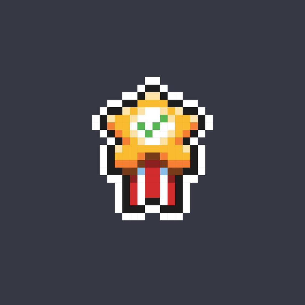 star medal with check sign in pixel art style vector