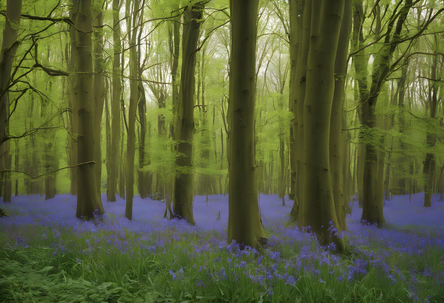 A view of Bluebells in a wood photo