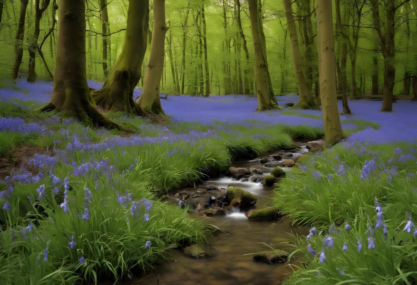 A view of Bluebells in a wood photo