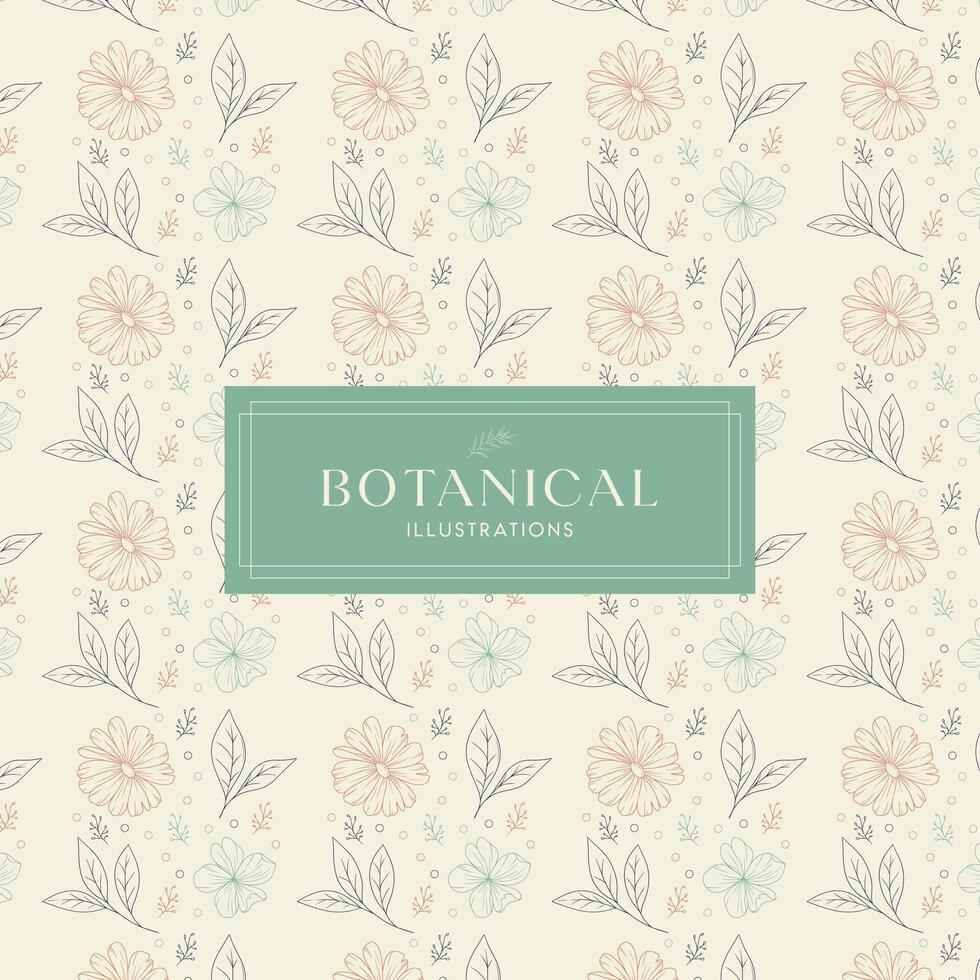 Elegance Red Black Orange Green Cream drawn mono-line floral botanical flower background design vector