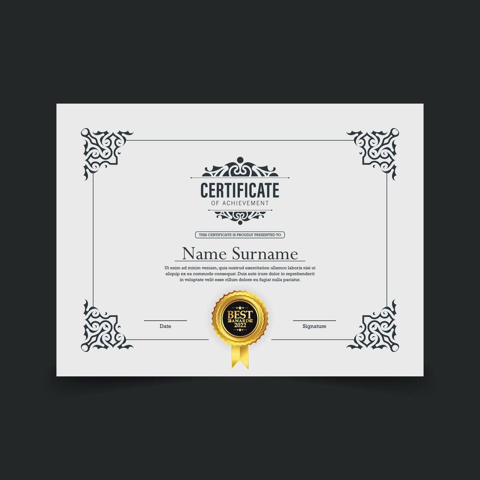 Certificate of achievement template with vintage gold border vector