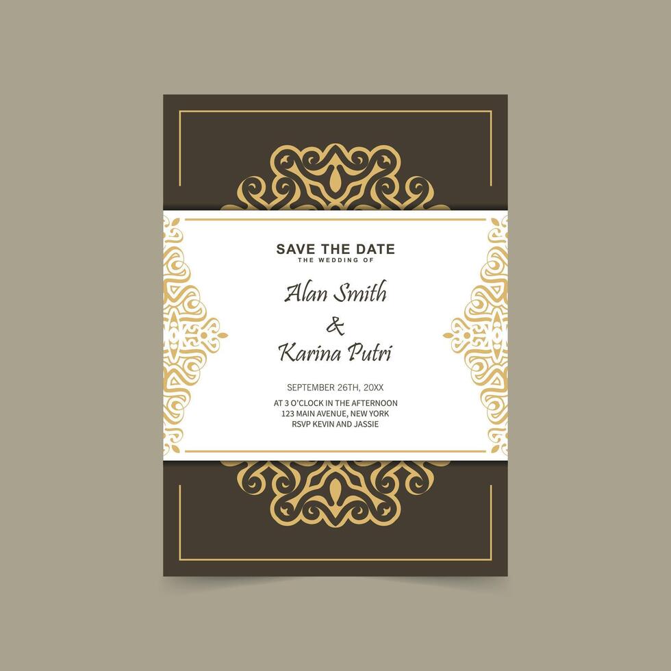 Flat retro wedding invitation template vector